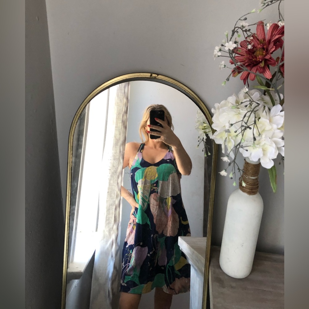 Summer tank dress strap open back size medium